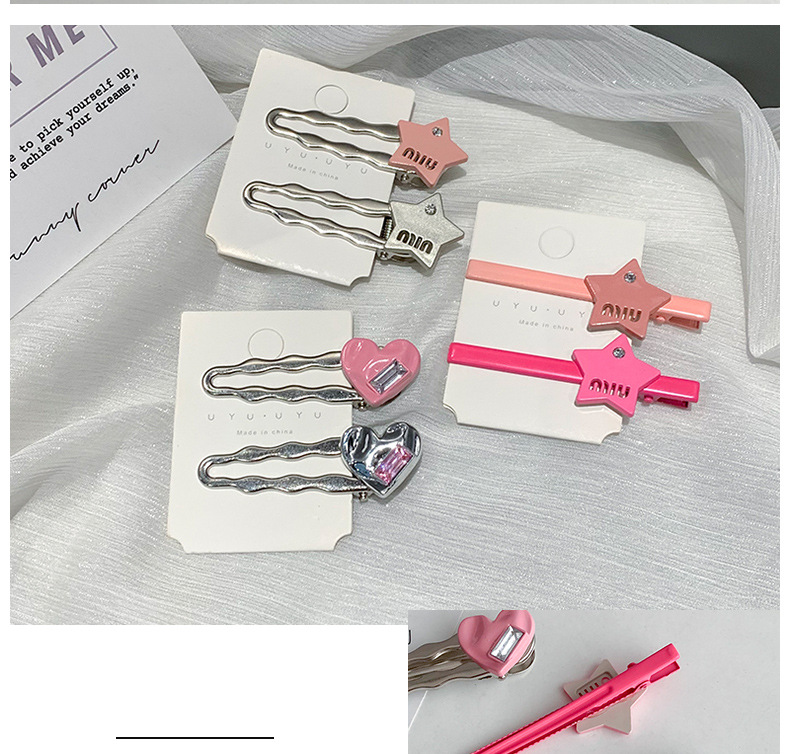 多巴胺爱心发夹无痕发卡银灰高级轻奢甜美星星发卡鸭嘴夹刘海边夹详情7