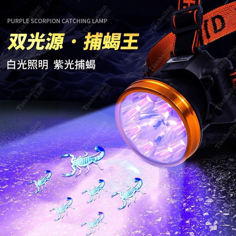 8+1 lithium battery ultraviolet scorpion-catching special headlamp led purple light scorpion-catching scorpion lamp strong light rechargeable pic 2