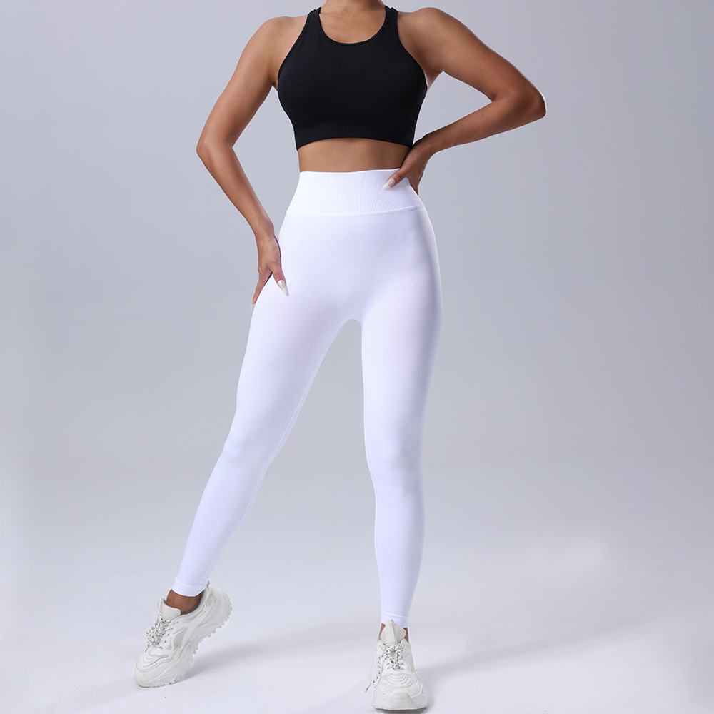 跨境欧美纯色无缝蜜桃翘臀高腰紧身V腰瑜伽裤运动跑步健身九分裤详情7