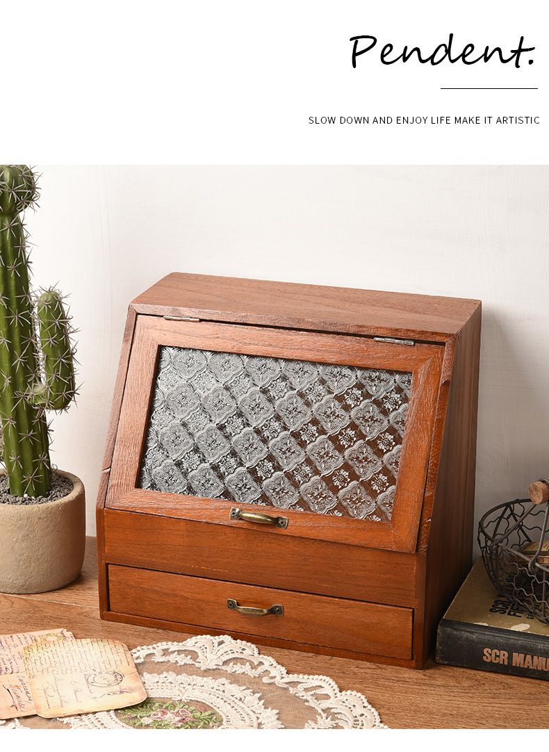 木质复古展示柜带抽屉化妆品杂物收纳盒家具北欧风桌面摆件收纳盒详情12