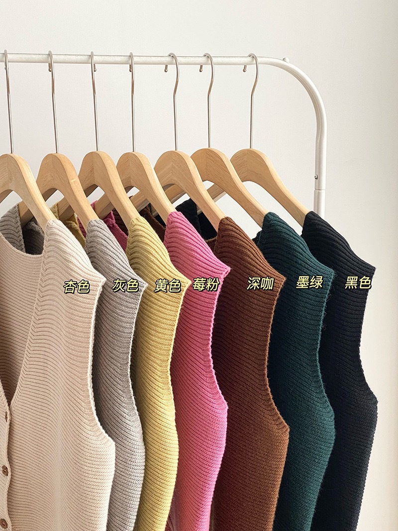 Korean Spring new style: Simple solid color, loose, striped V-neck knitted small vest cardigan for women 2727 pic 2