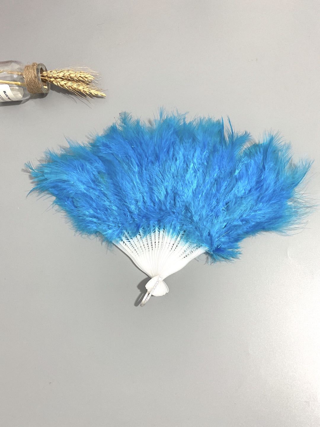 Halloween dance party Peacock feather fan, dance performance props, colorful feather folding fan, Turkey feather colorful fan pic 27