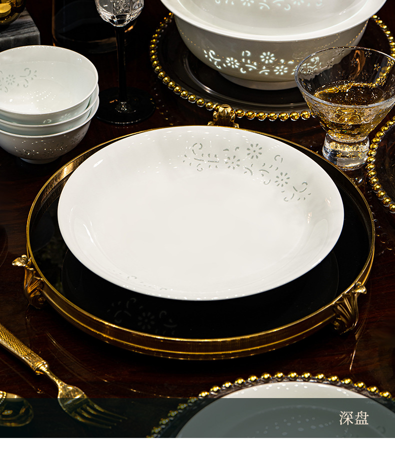 Camel Peak Ceramics Group Jingdezhen Linglong Ceramic Tableware Set, Customized household housewarming gift bowl and plate set pic 22