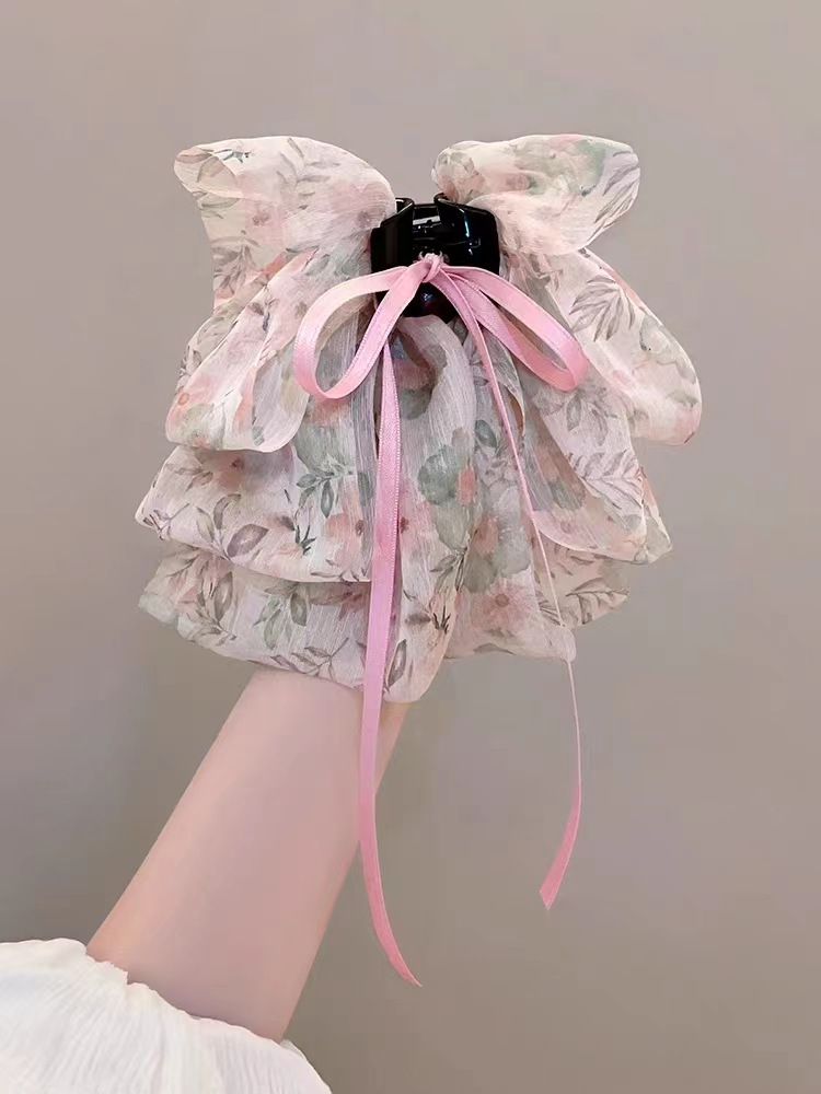 超仙珍珠飘带蝴蝶结抓夹女后脑勺森系半扎发夹头饰发卡2023年新款详情17
