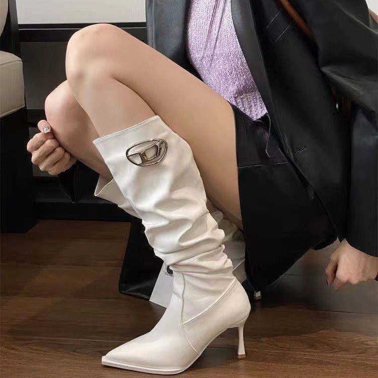 欧美风不过膝骑士靴女2024新款套高筒马丁靴秋冬季大衣穿高跟皮靴详情5