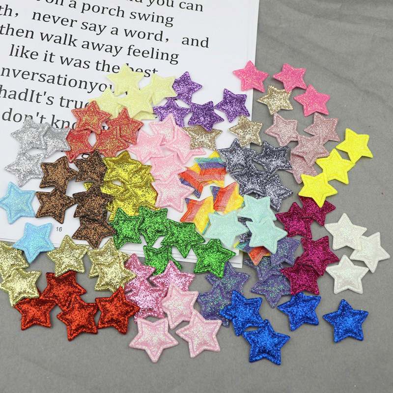2.5cm闪粉星星压花 DIY发饰头饰服装布艺辅料配件 饰品材料五角星详情1