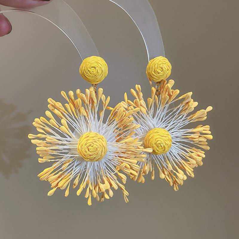 Silver needle yellow flower tassel stud earrings, super fairy-like spring and summer sweet earrings, fashionable, light luxury and high-end earrings for women pic 23