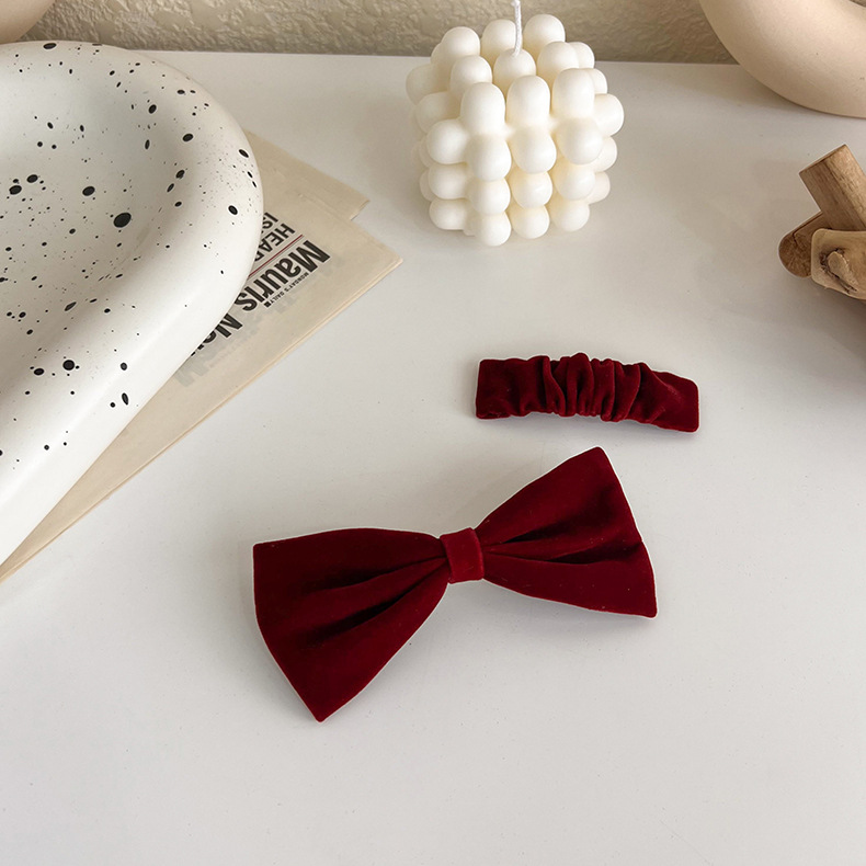Retro velvet hairband, Japanese-style wine red bow hairpin, elegant wide-brimmed headpiece, top clip, red girlish hair accessory pic 8