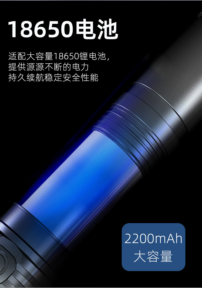 跨境户外新款手电筒铝合金防水耐摔小手电便携式Type-c可充电手电详情13