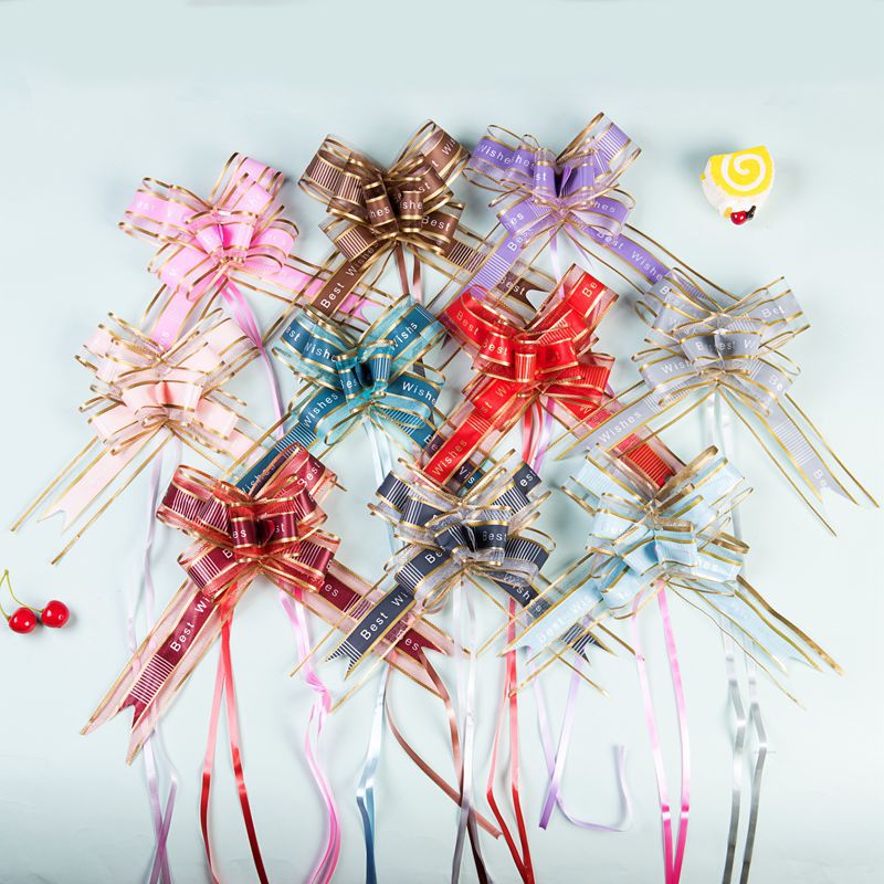 跨境18mm金葱手拉花单色磨砂水晶抽花蝴蝶结手拉花礼品包装包邮详情9