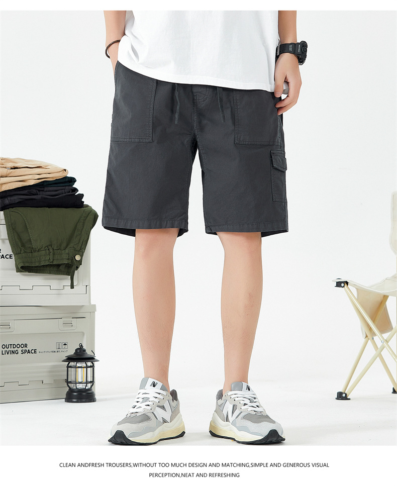 OLA 美式复古男士休闲水洗工装裤五分裤简约多袋百搭潮流设计感详情14