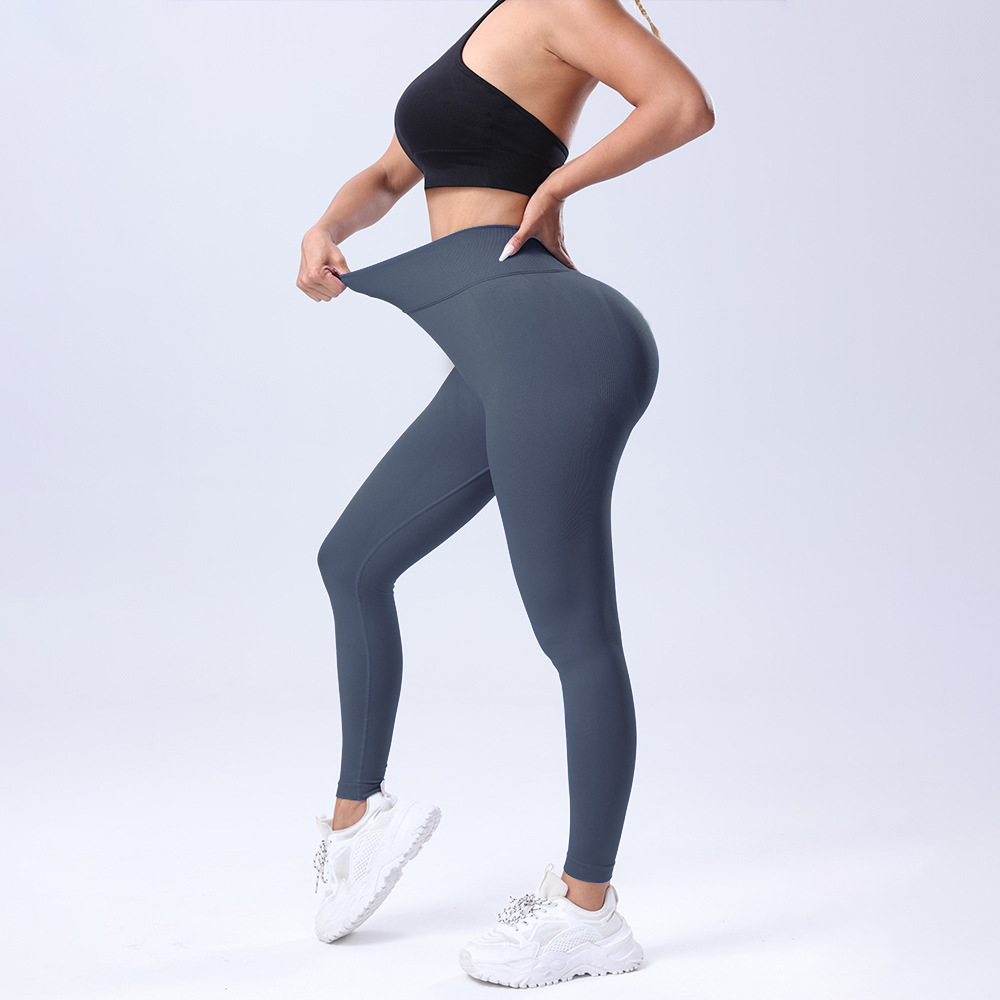 跨境欧美纯色无缝蜜桃翘臀高腰紧身V腰瑜伽裤运动跑步健身九分裤详情31