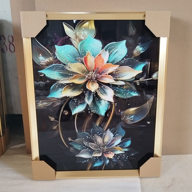 镶钻晶瓷画晶石画外贸装饰画客厅餐厅卧室蜻蜓花朵壁画烤瓷镶钻画详情3