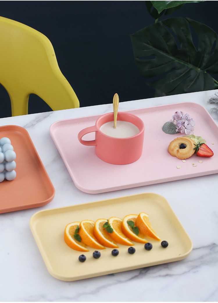 Wholesale cross-border InS-style Nordic wheat straw trays, household plastic living room fruit plates, rectangular trays pic 15