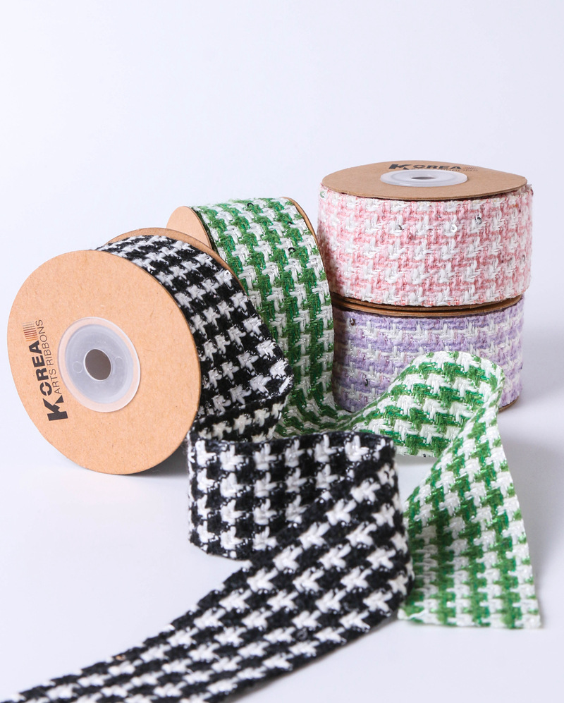 Sweet and cute chanel-style color-block checkered woven sequined webbing clothing accessories, bow ties, shoe flowers, bow ties, DIY hair accessories pic 13