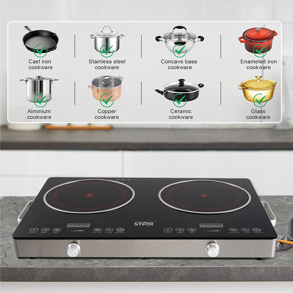 Winningstar Cross-border Household multi-functional black crystal touch panel double-head electric Ceramic Stove for stir-frying, stewing soup and barbecuing pic 3