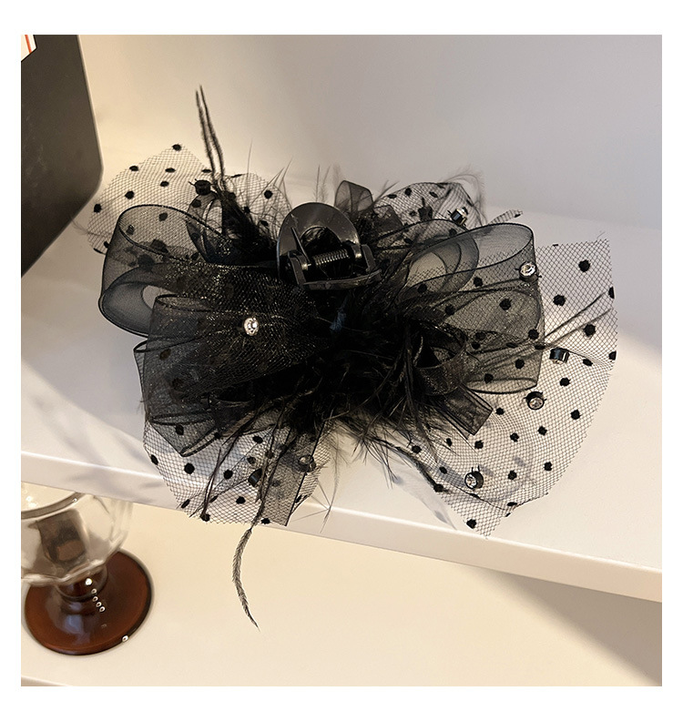 Summer new double-sided feather mesh bow clip, sequined princess on the run hair clip, black lace shark clip pic 18