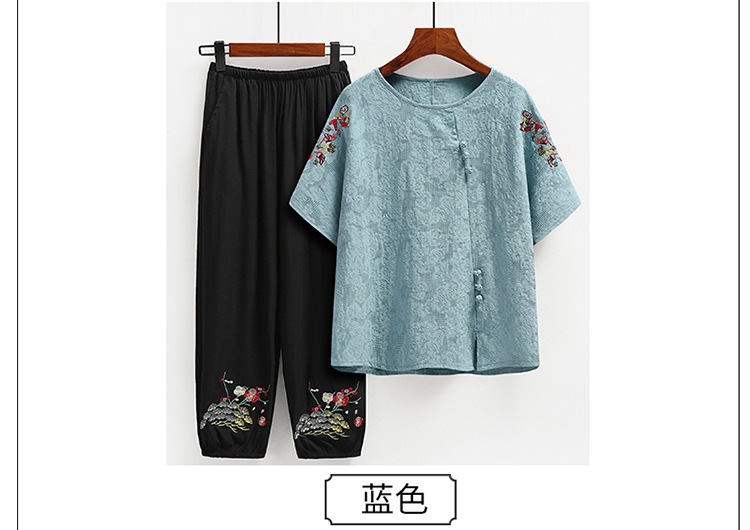 Summer clothing sets for middle-aged and elderly people, cotton and linen, short-sleeved for grandmothers and mothers, summer pure cotton T-shirts, clothes for the elderly and grandmothers pic 8