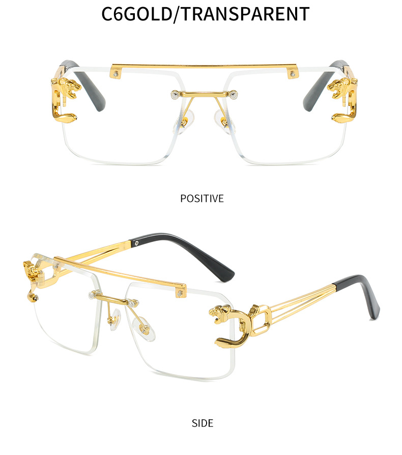 2024新款欧美男士复古双梁太阳镜时尚豹子无框切边墨镜女跨境批发详情11