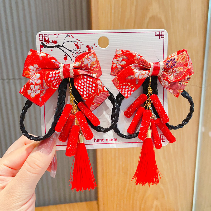 新年款红色古风流苏发夹儿童汉服发卡头饰女童复古蝴蝶结发夹发饰详情51