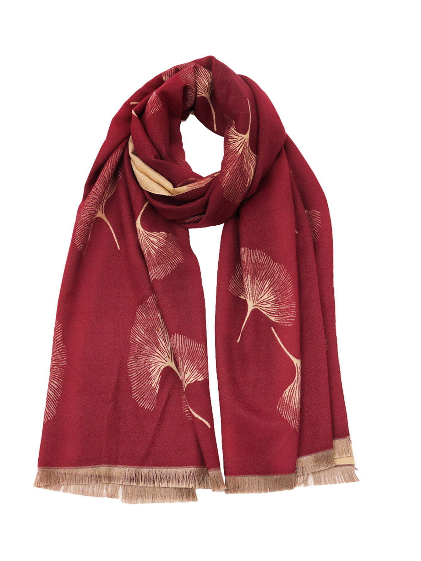 2023年秋冬季新款羊绒银杏叶提花大披肩复古加厚加厚短须女士围巾详情3