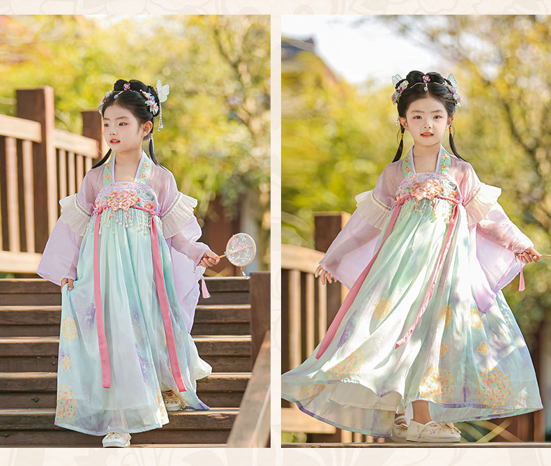 国潮女童汉服夏季新款儿童唐制古装公主连衣裙小女孩古风演出襦裙批发详情13