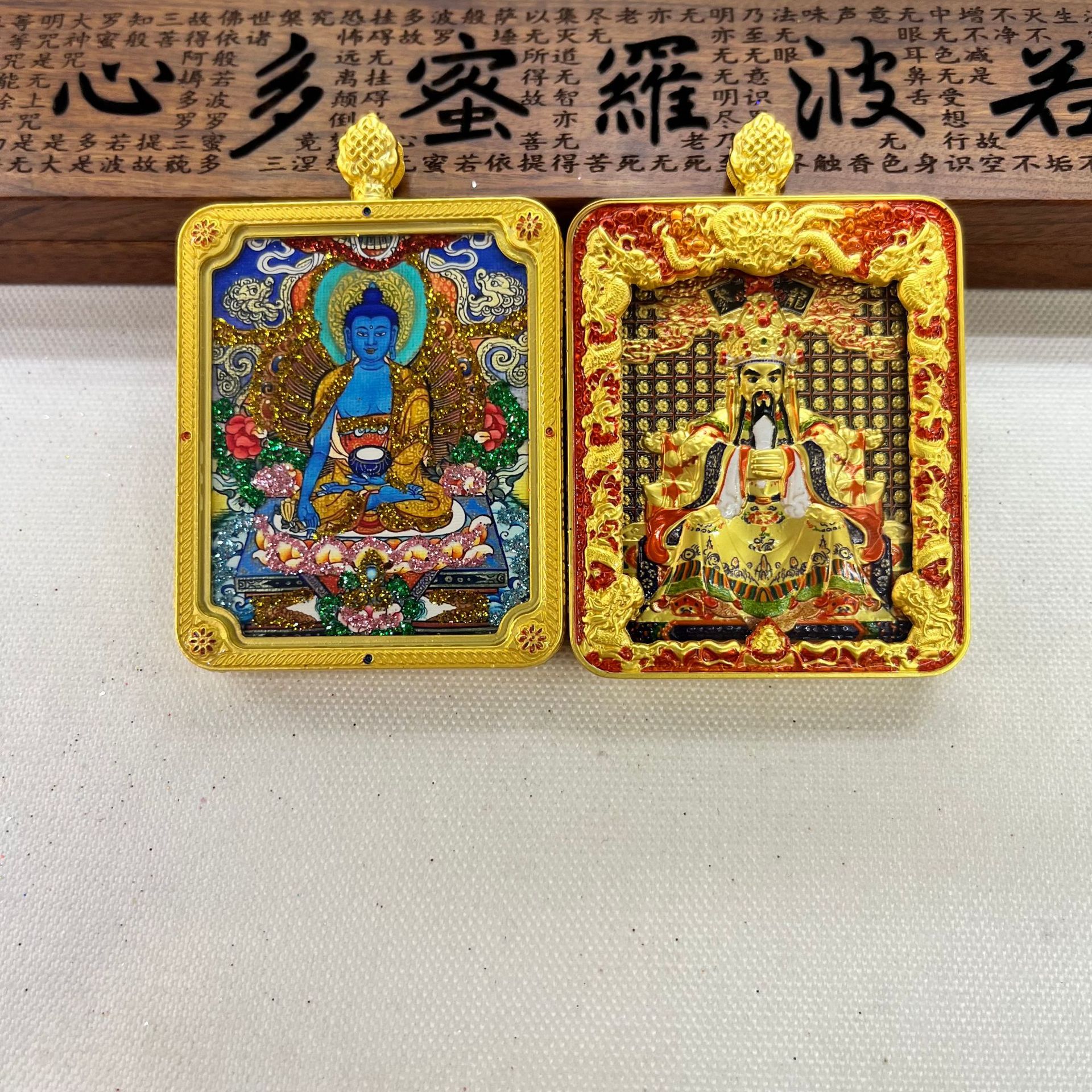 五台山唐卡浮雕双面款立体龙五爷吞金兽双面唐卡前世今生项链吊坠详情30