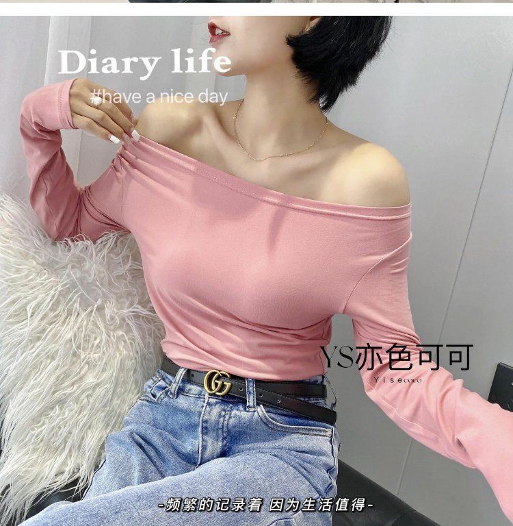 Yise Coco one-neck base layer for Women 2021 Early Autumn New style Japanese sweet and sexy thin long-sleeved top pic 11
