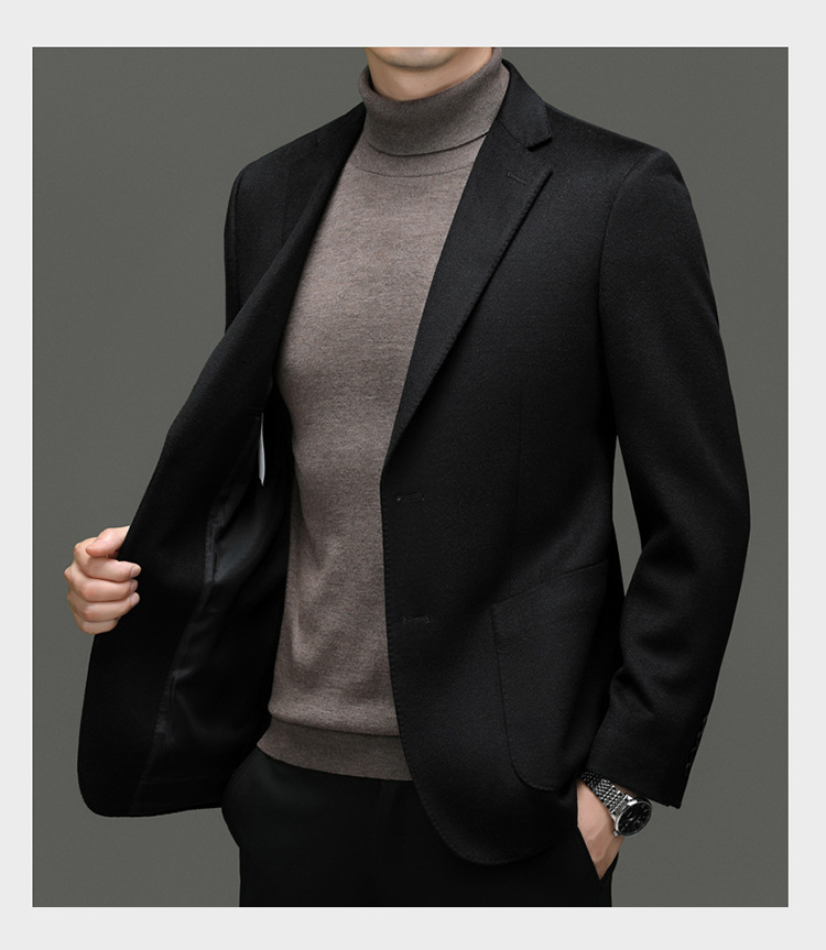 羊毛羊绒西服男高档商务休闲时尚桑蚕丝西装英伦秋冬厚款外套男装详情46
