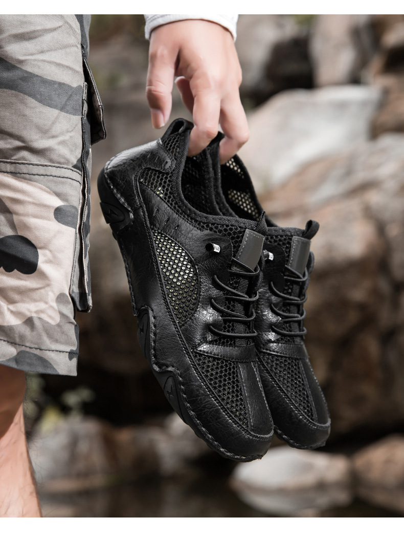 真皮牛皮跨境新款男士休闲运动鞋大码缝制透气网面鞋八爪鱼男鞋子详情23