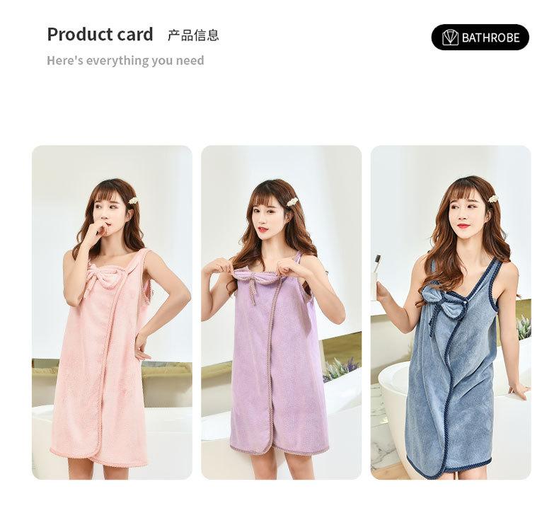 The warp knitted polyester fabric is soft and skin-friendly. It can be worn as a halter bath dress, a water-absorbing and cute bow bath towel, and a versatile bath towel and bathrobe pic 3