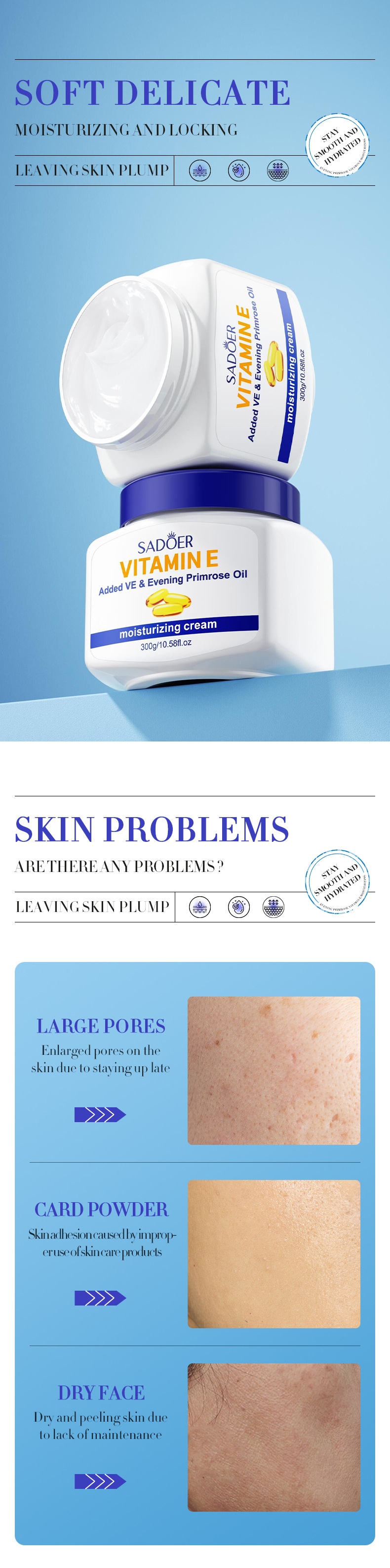 All-english Vitamin E cream SADOER Evening Primrose hydrating, Moisturizing and skin-nourishing large volume cross-border export pic 1