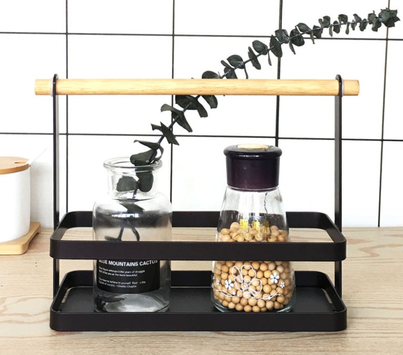 Japanese-style ironwork storage rack for seasonings, Japanese-style simple kitchen countertop seasoning rack for organization and storage pic 3
