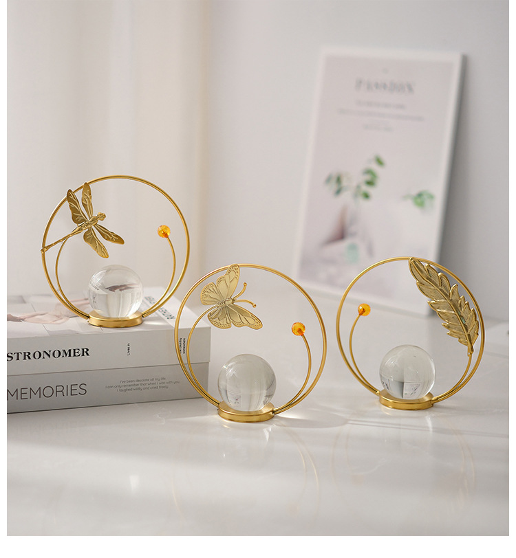 European-style home furnishings, TV cabinet, creative decorative items, light luxury tabletop for the living room entrance, ironwork crystal ball ornaments pic 19