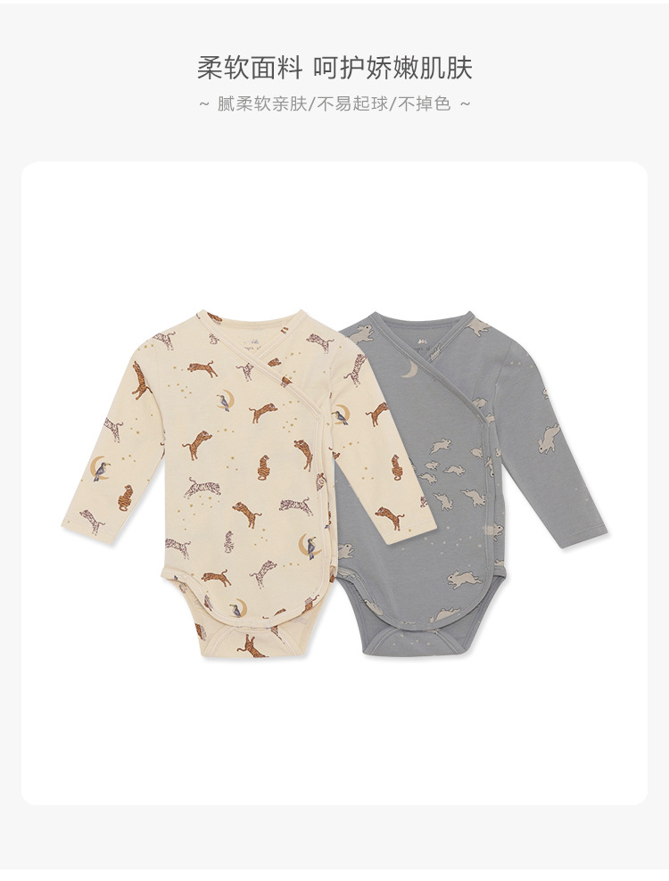 Pure cotton baby crawling clothes for boys and girls, spring and autumn printed side-opening long-sleeved one-piece triangular pouch for newborns pic 11