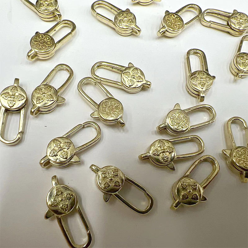 Special-shaped lobster buckle blank, pure copper horseshoe-shaped buckle, cast brass small lock buckle, double buckle integrated chain connection buckle head pic 3