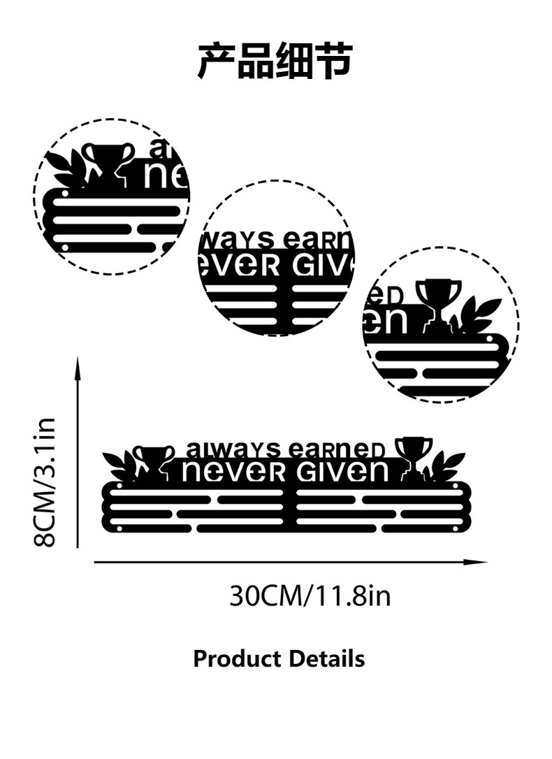 现代室内墙面黑色金属装饰奖牌挂架亚马逊工艺品跨境热销壁挂挂件详情2