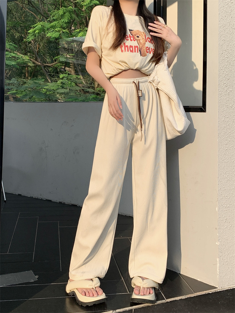 Corduroy ultra-fine corduroy wide-leg pants for women, new autumn style double drawstring smiling face belt casual pants, high-waisted straight-leg pants pic 8