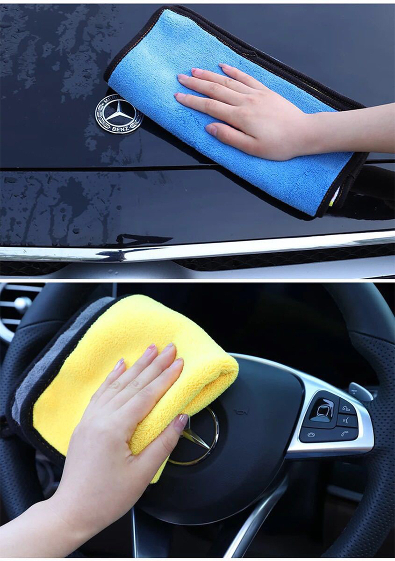 Amazon high-density car wash towel manufacturer, Coral fleece thickened absorbent dual-color double-sided fiber car wash towel pic 12