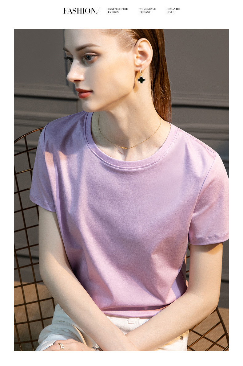 High-count 80-count double-sided mercerized cotton short-sleeved white T-shirt for women in summer, loose round-neck V-neck, versatile T-shirt, 1688 pic 33
