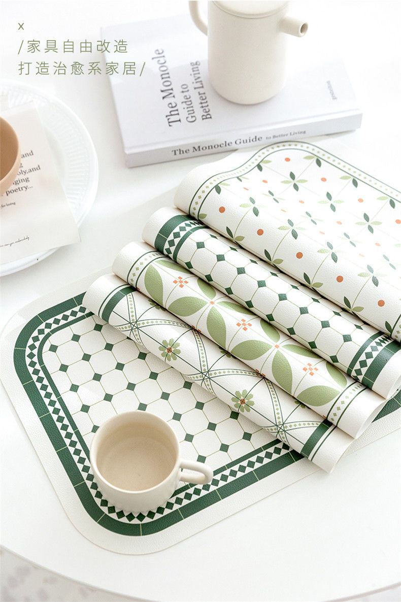 The rectangular, modern, light luxury, waterproof, oil-proof, simple and heat-insulating placemats and coasters in a fresh and green ins style pic 3