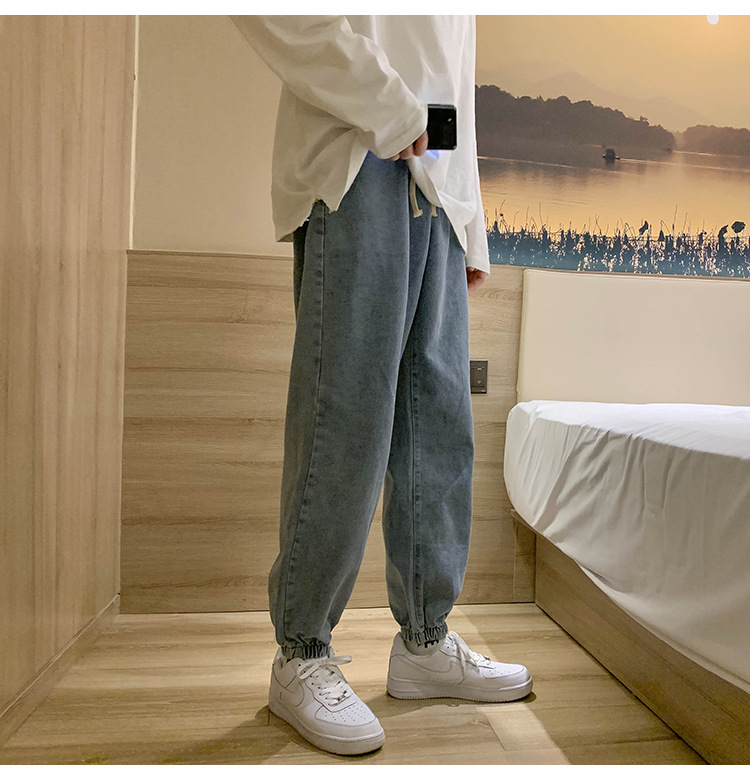 束脚牛仔裤男秋冬美式高街潮牌直筒宽松韩版潮流修身小脚九分裤子详情10