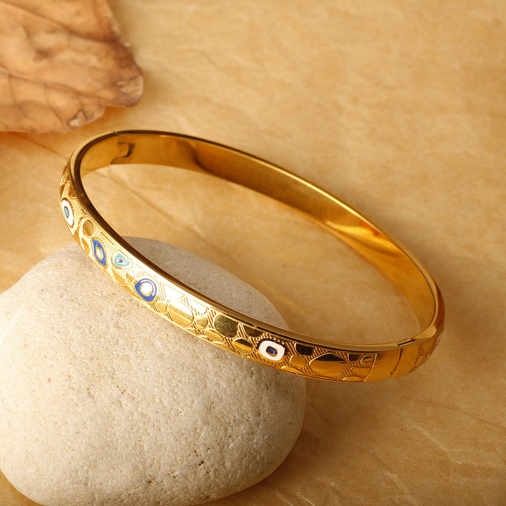 欧美跨境ins恶魔之眼网红卡家钛钢手镯女简约时尚气质18K金手环详情19