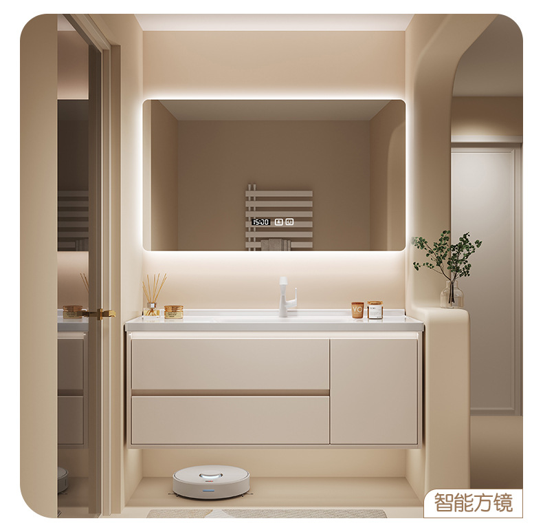 陶瓷一体盆浴室柜组合奶油风卫生间洗脸洗手盆洗漱台智能镜卫浴柜精品卫浴详情17