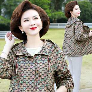 妈妈装时尚连帽外套秋装新款中老年女装夹克衫中年妇女长袖上衣潮详情4