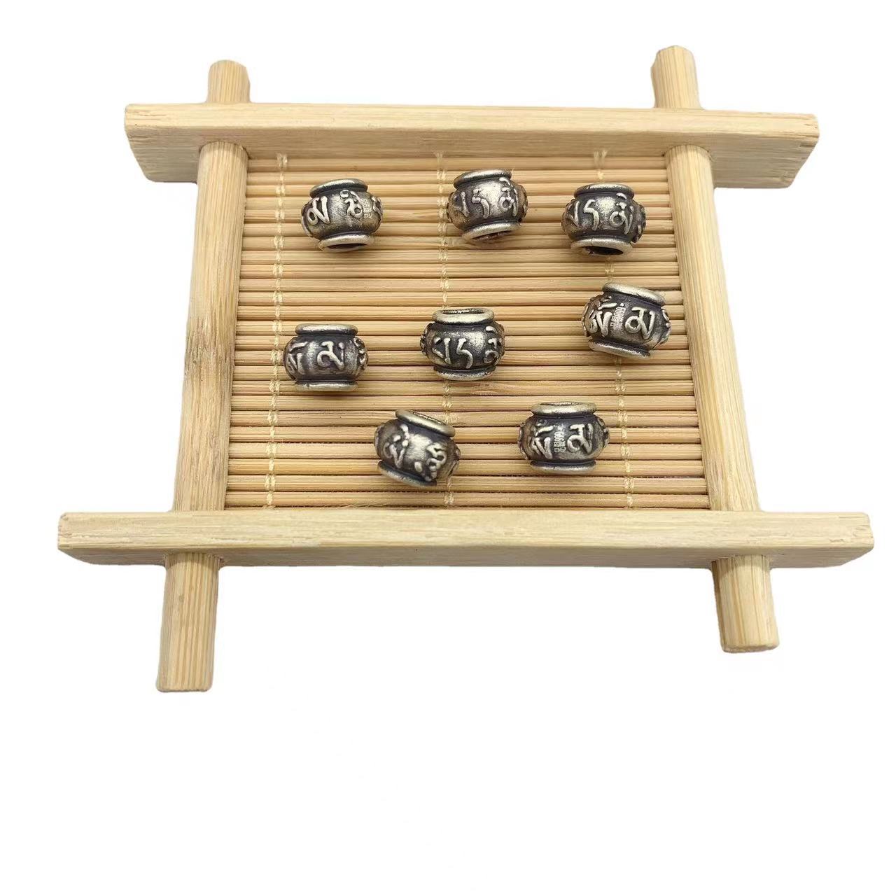 S999足银复古3D硬银隔珠横穿银饰配件六字真言手工DIY编绳配件详情13