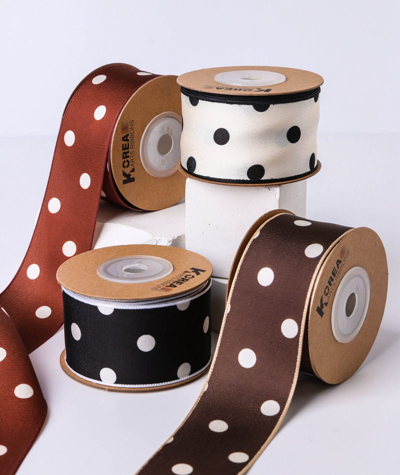 Smooth polka dot printed webbing, DIY bow hair accessories, clothing hat accessories, gifts, flower packaging polka dot tape pic 2