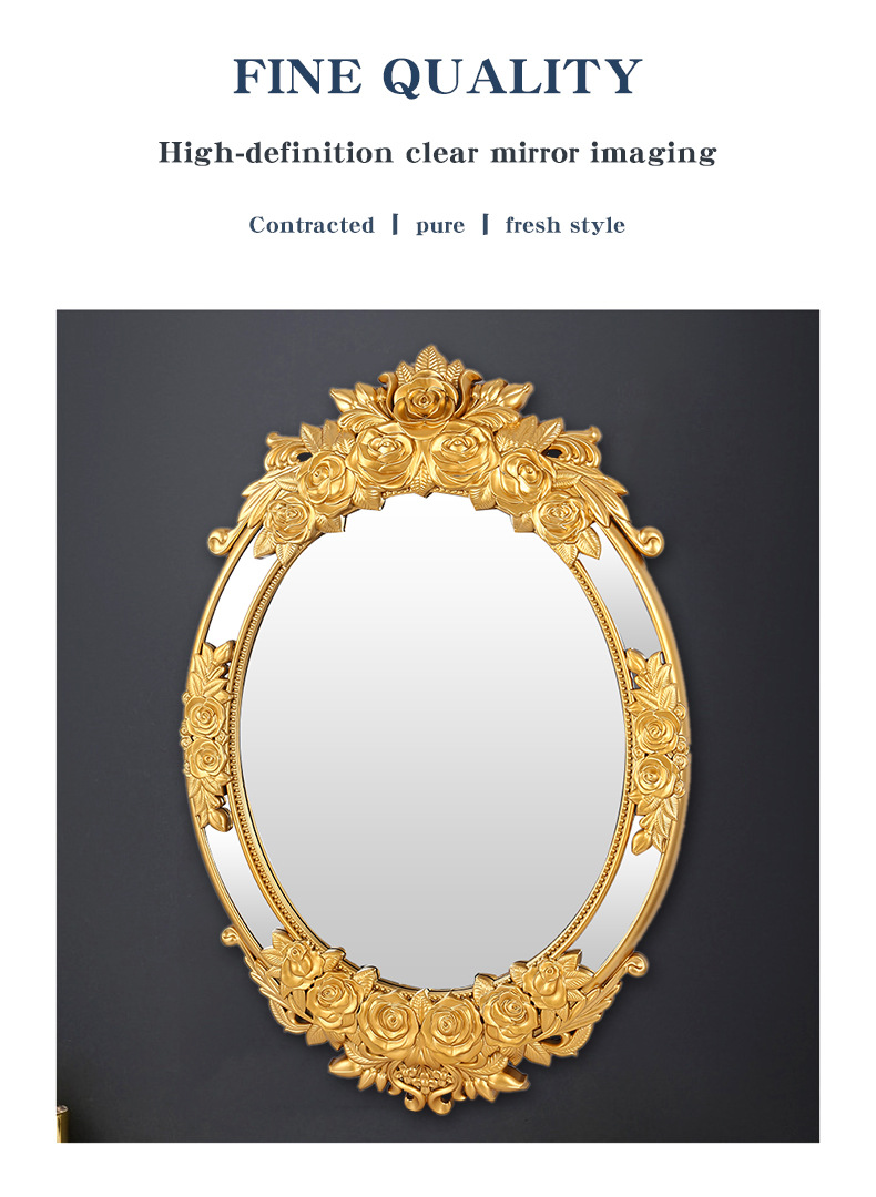 New artistic and creative decorative European-style light luxury carved flower decorative mirror wall hanging pic 3
