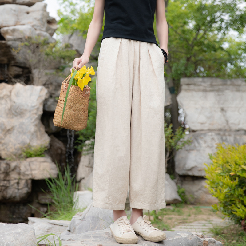 New Spring/Summer 2023 artistic and retro loose linen drape casual pants pic 18