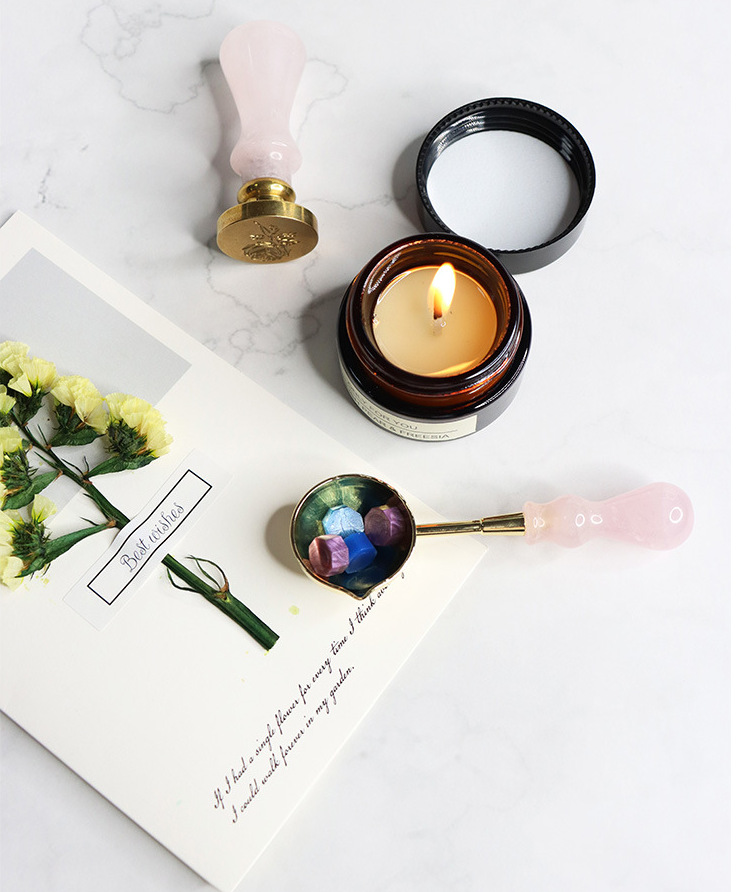 火烧蜡粒配件白水晶柄火漆勺 粉水晶手柄火漆小铜勺详情8